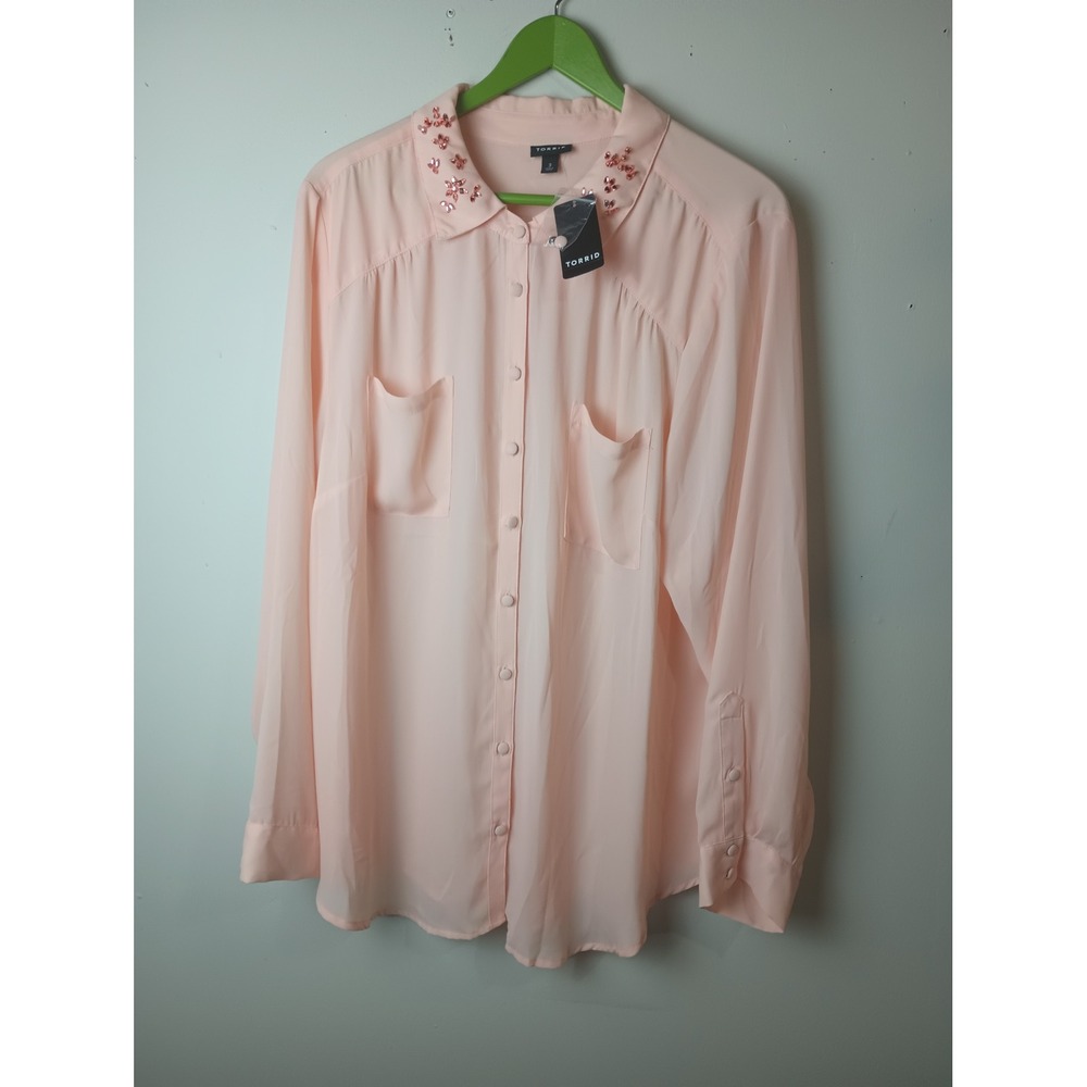 Torrid Madison Blush Pink Embellished Collar Blouse 3X 13907363 New